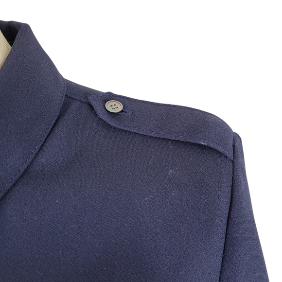 Talbots Shirt Dress Size 8P Navy Epaulet Shoulder Belt Roll Tab Long Sleeves New - Picture 2 of 13